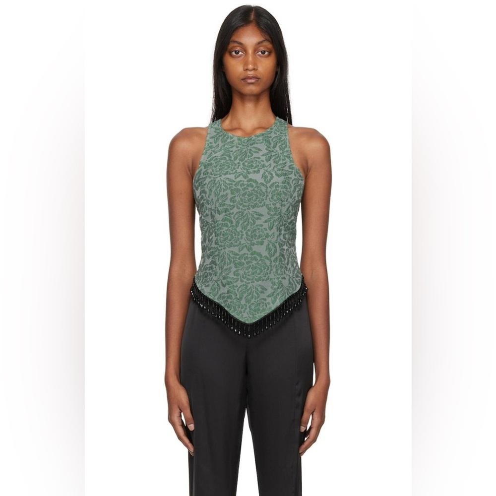 GANNI Green Floral Jacquard Tank Top in Size 32